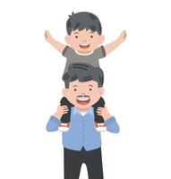 Joyful Father with son on shoulders vector