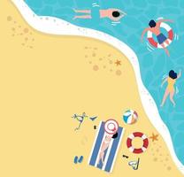 Beach people relaxing  Holiday in a top view background vector