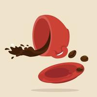 Red Cup Spilled  with plate coffee vector