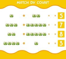 Match by count of cartoon cauliflower. Match and count game. Educational game for pre shool years kids and toddlers vector