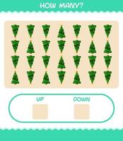 How many cartoon christmas tree. Counting game. Educational game for pre shool years kids and toddlers vector