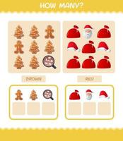 How many cartoon christmas. Counting game. Educational game for pre shool years kids and toddlers vector