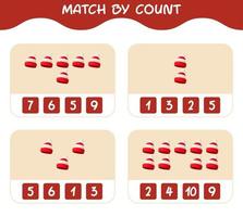 Match by count of cartoon beanie. Match and count game. Educational game for pre shool years kids and toddlers vector