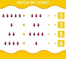 Match by count of cartoon beet. Match and count game. Educational game for pre shool years kids and toddlers vector