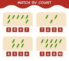 Match by count of cartoon cucumber. Match and count game. Educational game for pre shool years kids and toddlers vector