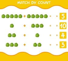 Match by count of cartoon green cabbage. Match and count game. Educational game for pre shool years kids and toddlers vector