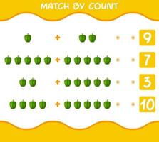 Match by count of cartoon bell pepper. Match and count game. Educational game for pre shool years kids and toddlers vector