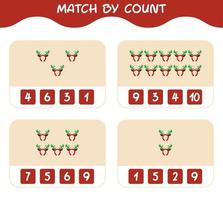 Match by count of cartoon antlers headband. Match and count game. Educational game for pre shool years kids and toddlers vector