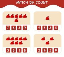 Match by count of cartoon santa bag. Match and count game. Educational game for pre shool years kids and toddlers vector