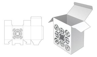 caja de cartón con plantilla troquelada de ventana con patrón de mandala vector