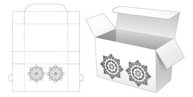 Folding box with stenciled mandala window die cut template vector