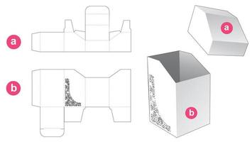 Chamfered stenciled box with chamfered lid die cut template vector