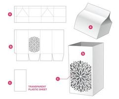 caja alta con tapa y mandala estarcida con plantilla troquelada de lámina de plástico transparente vector