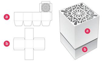 Square box and stenciled mandala lid die cut template vector