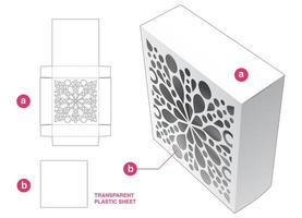 square packaging box and stenciled mandala with transparent plastic sheet die cut template vector