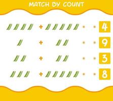 Match by count of cartoon green pea. Match and count game. Educational game for pre shool years kids and toddlers vector