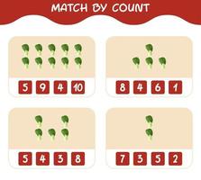 Match by count of cartoon bok choy. Match and count game. Educational game for pre shool years kids and toddlers vector