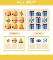 How many cartoon christmas. Counting game. Educational game for pre shool years kids and toddlers vector