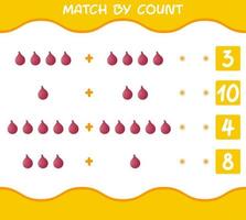 Match by count of cartoon red onion. Match and count game. Educational game for pre shool years kids and toddlers vector