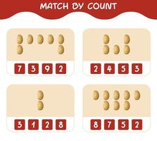 Match by count of cartoon potato. Match and count game. Educational game for pre shool years kids and toddlers vector