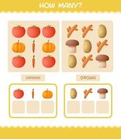 How many cartoon vegetables. Counting game. Educational game for pre shool years kids and toddlers vector