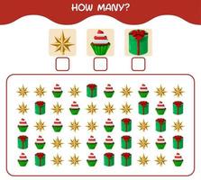 How many cartoon christmas. Counting game. Educational game for pre shool years kids and toddlers vector