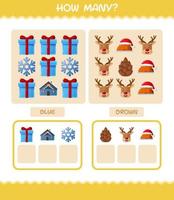 How many cartoon christmas. Counting game. Educational game for pre shool years kids and toddlers vector