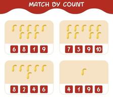 Match by count of cartoon crookneck squash. Match and count game. Educational game for pre shool years kids and toddlers vector