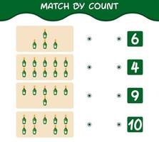 Match by count of cartoon champagne bottle. Match and count game. Educational game for pre shool years kids and toddlers vector