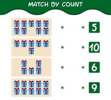 Match by count of cartoon gift box. Match and count game. Educational game for pre shool years kids and toddlers vector