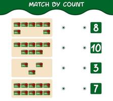 Match by count of cartoon christmas card. Match and count game. Educational game for pre shool years kids and toddlers vector