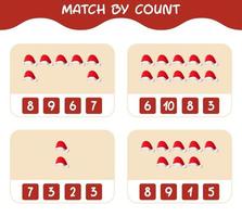 Match by count of cartoon santa hat. Match and count game. Educational game for pre shool years kids and toddlers vector