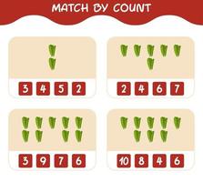 Match by count of cartoon lettuce. Match and count game. Educational game for pre shool years kids and toddlers vector