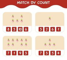 Match by count of cartoon turnip. Match and count game. Educational game for pre shool years kids and toddlers vector