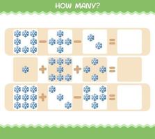 cuántos copos de nieve de dibujos animados. juego de conteo juego educativo para niños de edad preescolar y niños pequeños vector