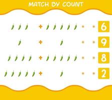 Match by count of cartoon green chilli. Match and count game. Educational game for pre shool years kids and toddlers vector