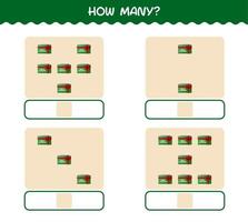 How many cartoon christmas card. Counting game. Educational game for pre shool years kids and toddlers vector