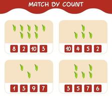 Match by count of cartoon edamame. Match and count game. Educational game for pre shool years kids and toddlers vector