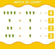 Match by count of cartoon lettuce. Match and count game. Educational game for pre shool years kids and toddlers vector