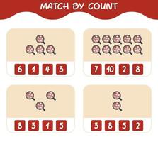 Match by count of cartoon hot chocolate. Match and count game. Educational game for pre shool years kids and toddlers vector