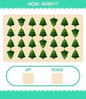 How many cartoon pine tree. Counting game. Educational game for pre shool years kids and toddlers vector