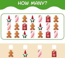 How many cartoon christmas. Counting game. Educational game for pre shool years kids and toddlers vector