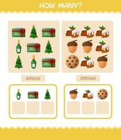 How many cartoon christmas. Counting game. Educational game for pre shool years kids and toddlers vector