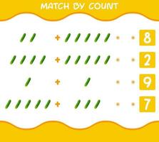 Match by count of cartoon cucumber. Match and count game. Educational game for pre shool years kids and toddlers vector