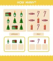 How many cartoon christmas. Counting game. Educational game for pre shool years kids and toddlers vector