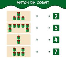 Match by count of cartoon gift box. Match and count game. Educational game for pre shool years kids and toddlers vector