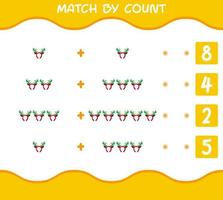 Match by count of cartoon antlers headband. Match and count game. Educational game for pre shool years kids and toddlers vector