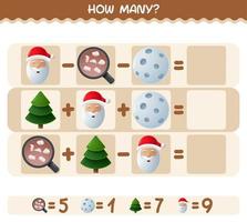 How many cartoon christmas. Counting game. Educational game for pre shool years kids and toddlers vector