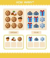 How many cartoon christmas. Counting game. Educational game for pre shool years kids and toddlers vector