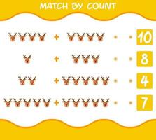 Match by count of cartoon reindeer. Match and count game. Educational game for pre shool years kids and toddlers vector